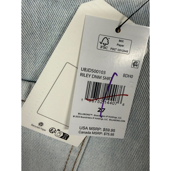 Billabong Riley High Waisted Denim Shorts Light Wash Blue Raw Hem Size 27 NWT - Picture 5 of 6